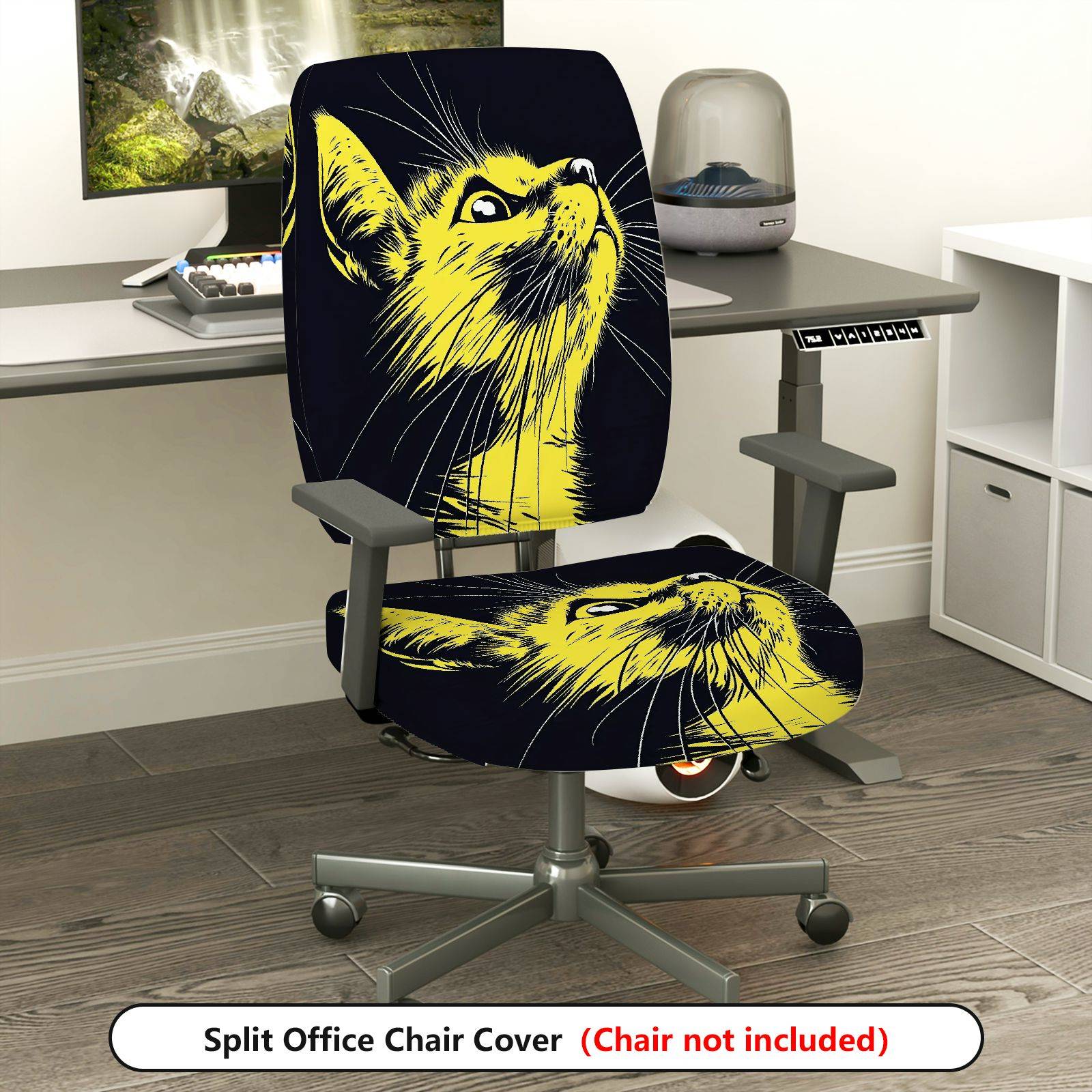 2-Piece Cat Animal Modern Stylish  Computer Chair Cover Set, Seat and Backrest