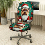 2-Piece Christmas Dog Santa Hat Pinecone Snowflakes  Computer Chair Cover Set, Seat and Backrest