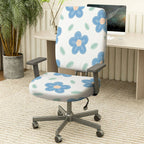 2-Piece Floral Pattern Cute Stylish Blue Leaf  Computer Chair Cover Set, Seat and Backrest