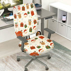 2-Piece Christmas Deer Santa Gift Snowflake  Computer Chair Cover Set, Seat and Backrest