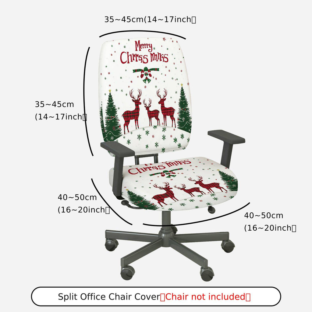 2-Piece Christmas Reindeer Snowflake Tree Plaid  Computer Chair Cover Set, Seat and Backrest