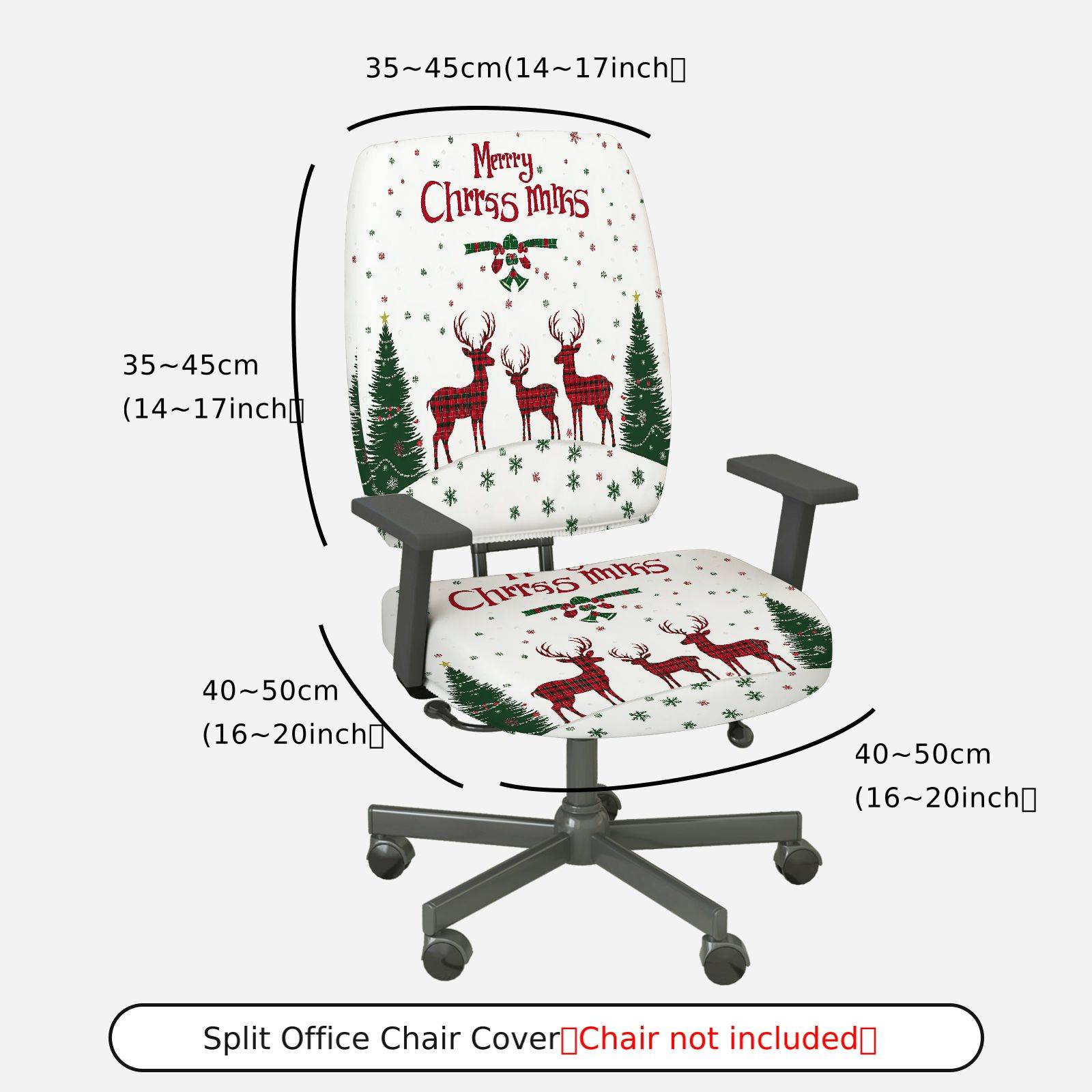2-Piece Christmas Reindeer Snowflake Tree Plaid  Computer Chair Cover Set, Seat and Backrest