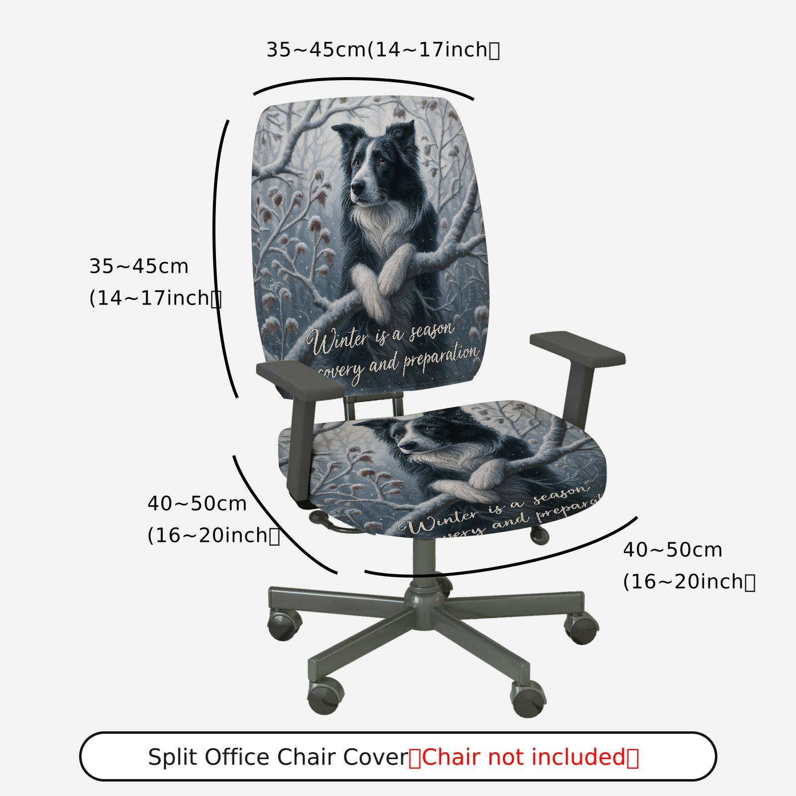 2-Piece Winter Dog Forest Inspirational Quote Holiday  Computer Chair Cover Set, Seat and Backrest