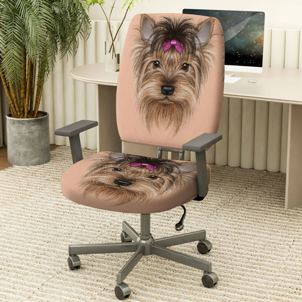 2-Piece Dog Puppy Pet Animal Cute  Computer Chair Cover Set, Seat and Backrest