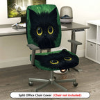 2-Piece Cute Black Cat Green Artistic Vibrant Halloween  Computer Chair Cover Set, Seat and Backrest