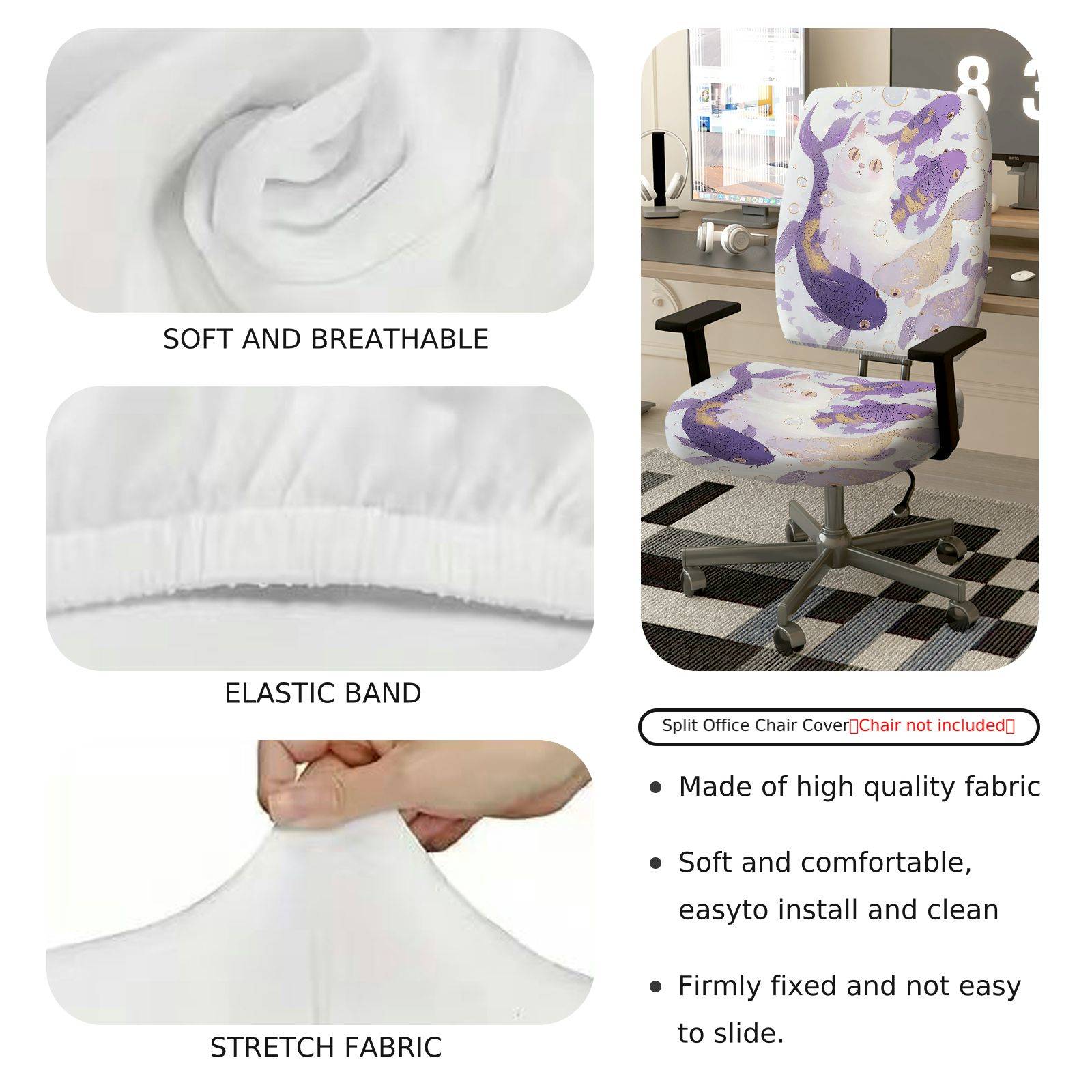 2-Piece Cat Fish Fantasy Art  Computer Chair Cover Set, Seat and Backrest