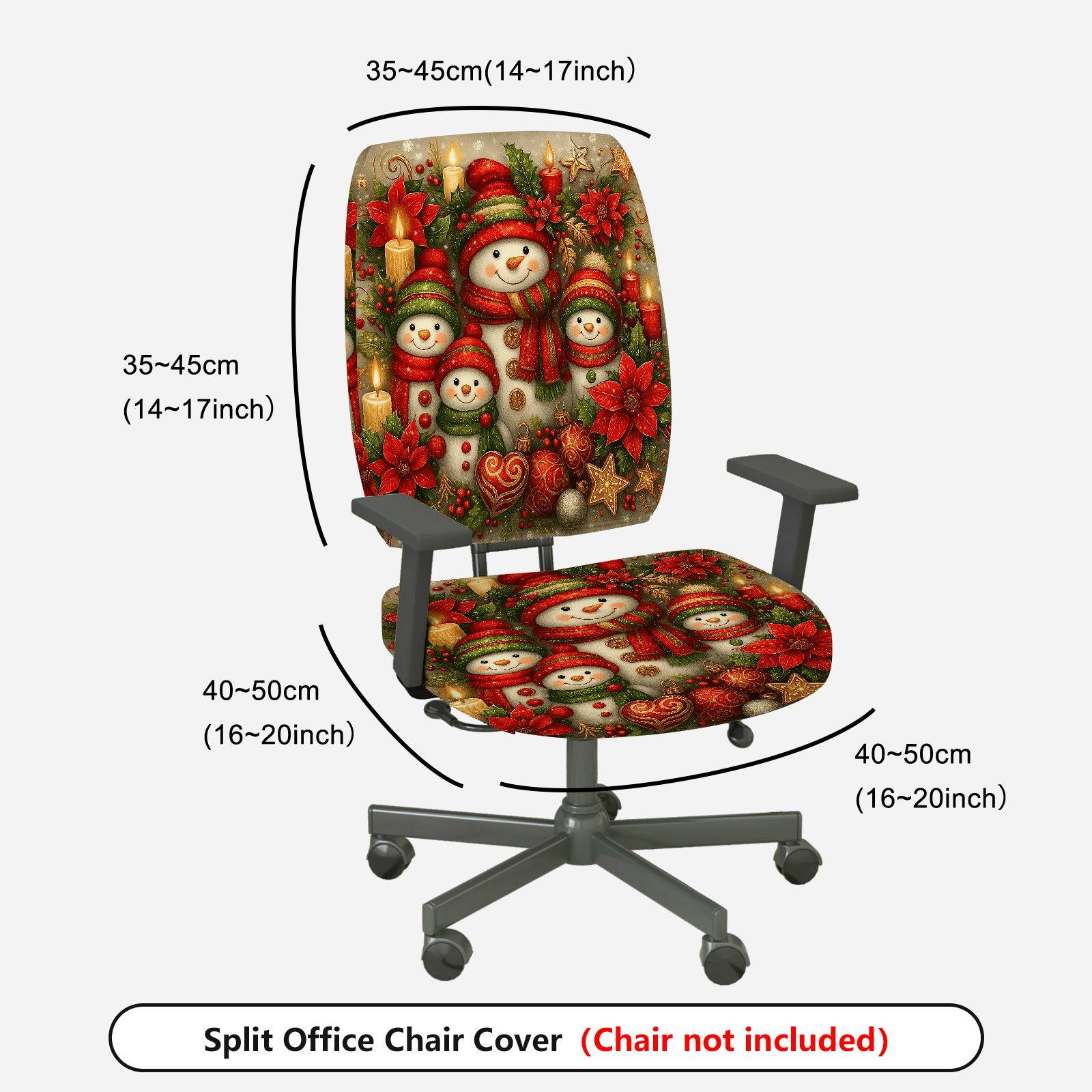 2-Piece Christmas Snowman Poinsettia Holiday Winter  Computer Chair Cover Set, Seat and Backrest