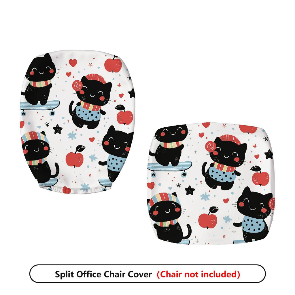 2-Piece Cute Cat Apple Heart Star  Computer Chair Cover Set, Seat and Backrest