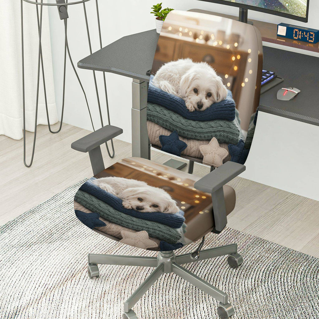 2-Piece Cute Dog Cozy Blanket Star Festive  Computer Chair Cover Set, Seat and Backrest