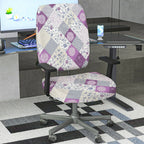 2-Piece Abstract Floral Plaid Purple Quilted  Computer Chair Cover Set, Seat and Backrest