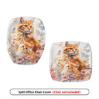 2-Piece Cute Floral Cat Animal Art  Computer Chair Cover Set, Seat and Backrest