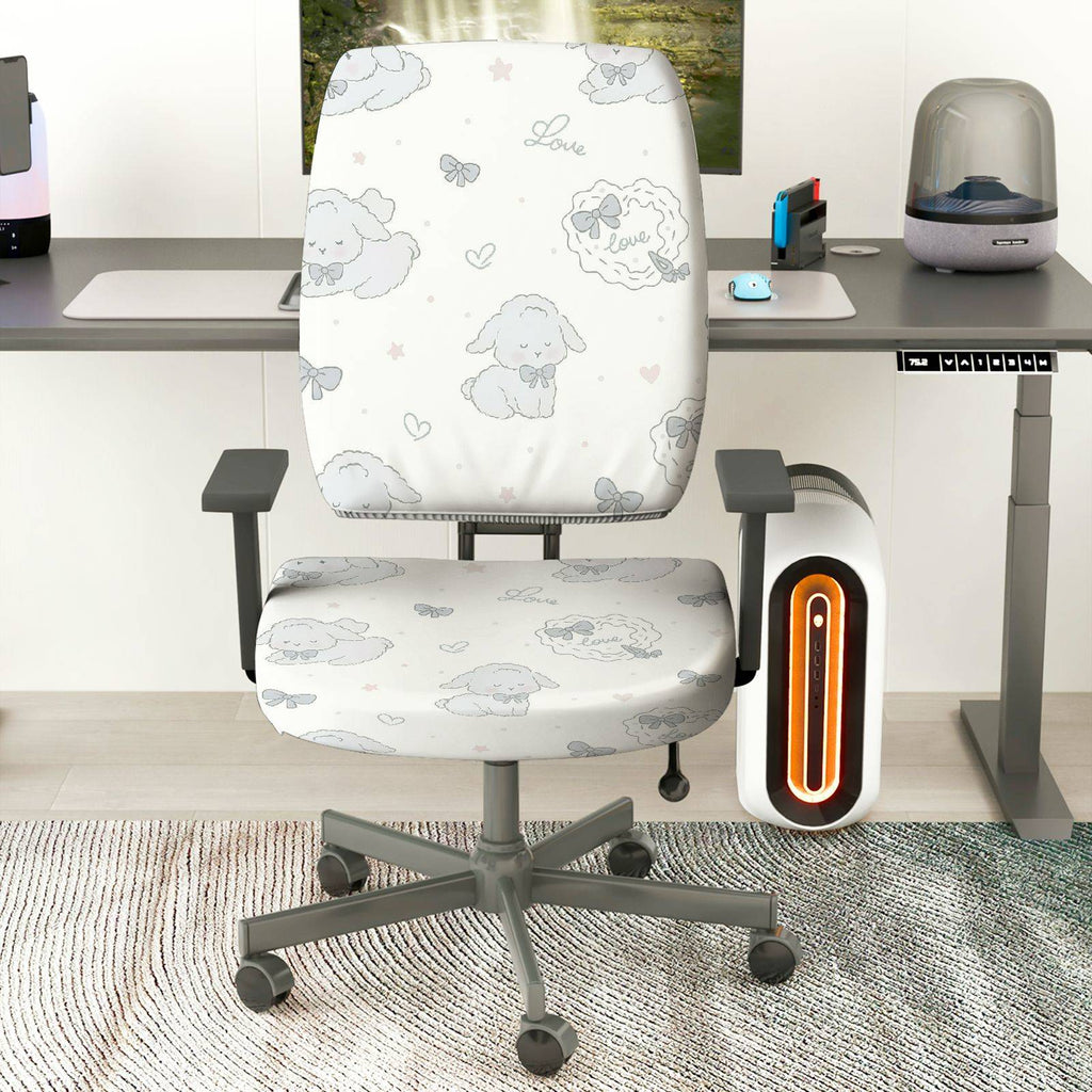 2-Piece Cute Dog Bow Heart Love Pattern  Computer Chair Cover Set, Seat and Backrest