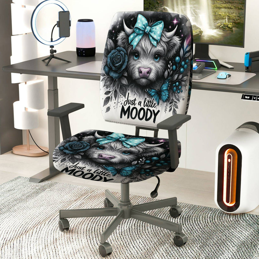 2-Piece Stylish Animal Flower Butterfly Bow Text  Computer Chair Cover Set, Seat and Backrest