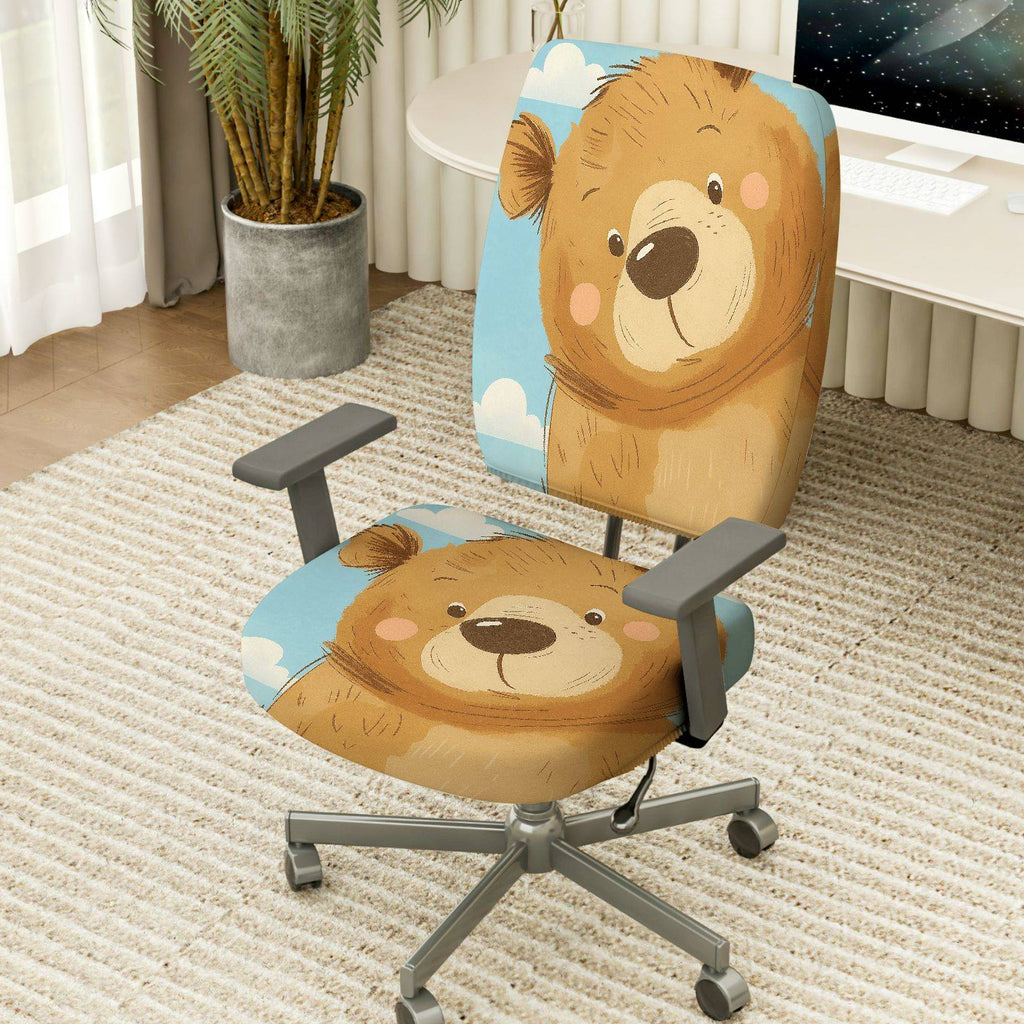2-Piece Cute Bear Cloud Sky Fun  Computer Chair Cover Set, Seat and Backrest