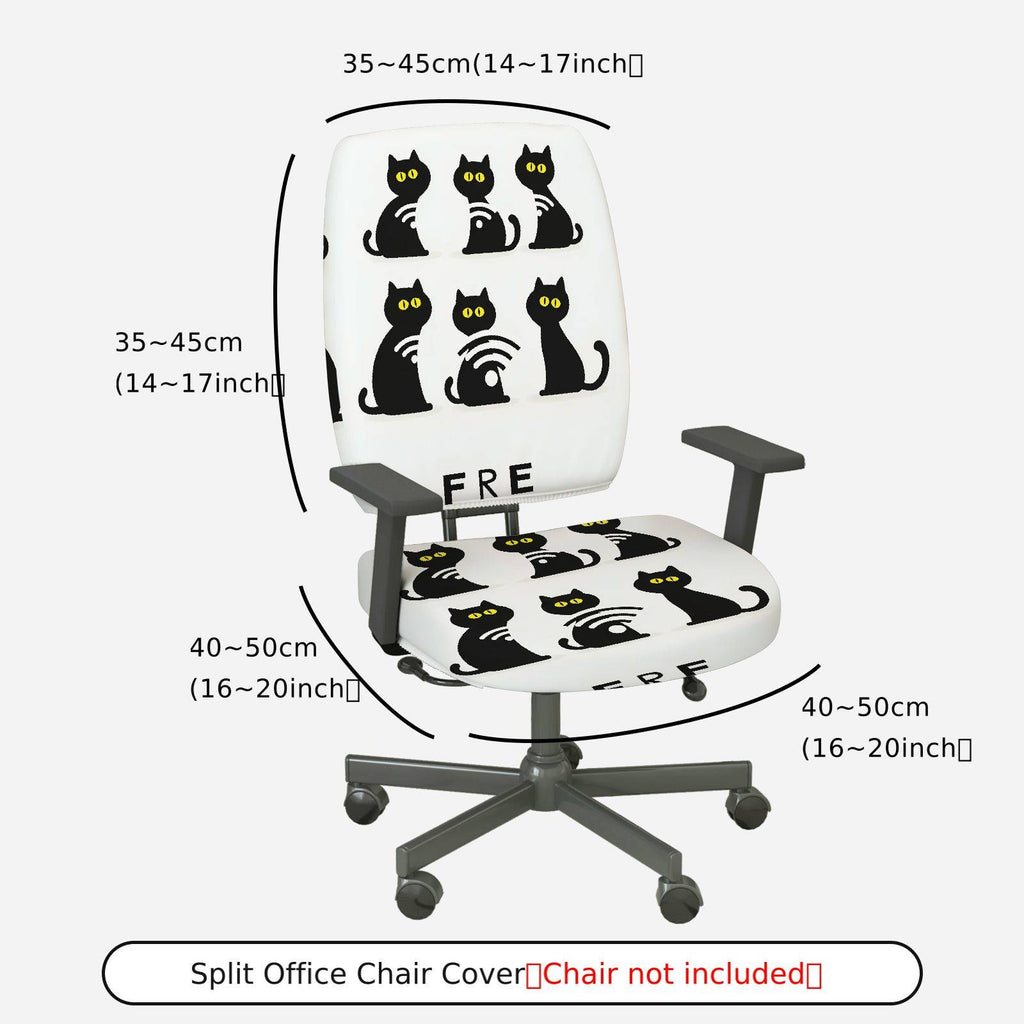 2-Piece Black cat pattern Halloween  Computer Chair Cover Set, Seat and Backrest
