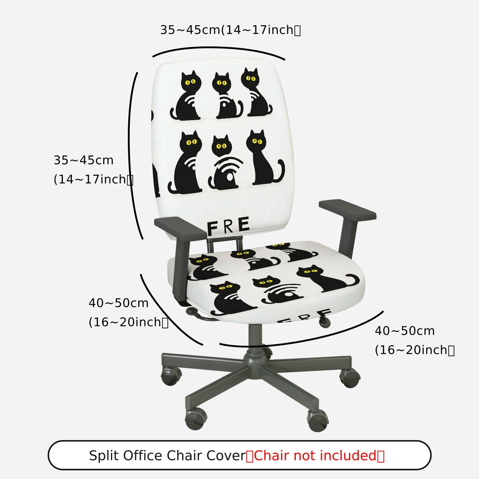 2-Piece Black cat pattern Halloween  Computer Chair Cover Set, Seat and Backrest