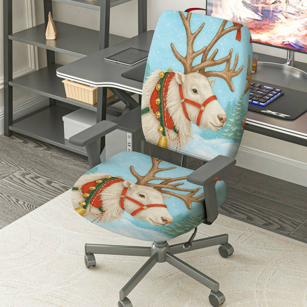 2-Piece Christmas Reindeer Snowy Forest Holiday Decorative  Computer Chair Cover Set, Seat and Backrest