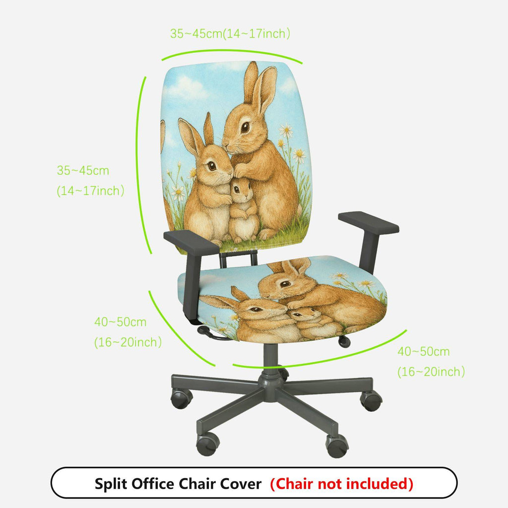 2-Piece Cute Rabbit Family Spring Pastoral Nature Art  Computer Chair Cover Set, Seat and Backrest