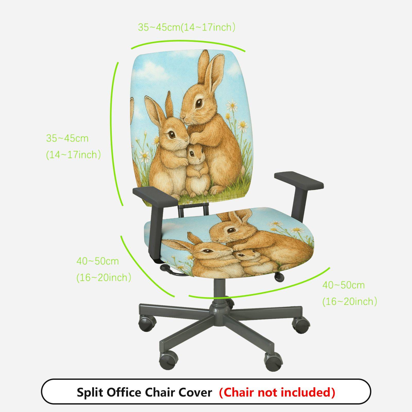 2-Piece Cute Rabbit Family Spring Pastoral Nature Art  Computer Chair Cover Set, Seat and Backrest