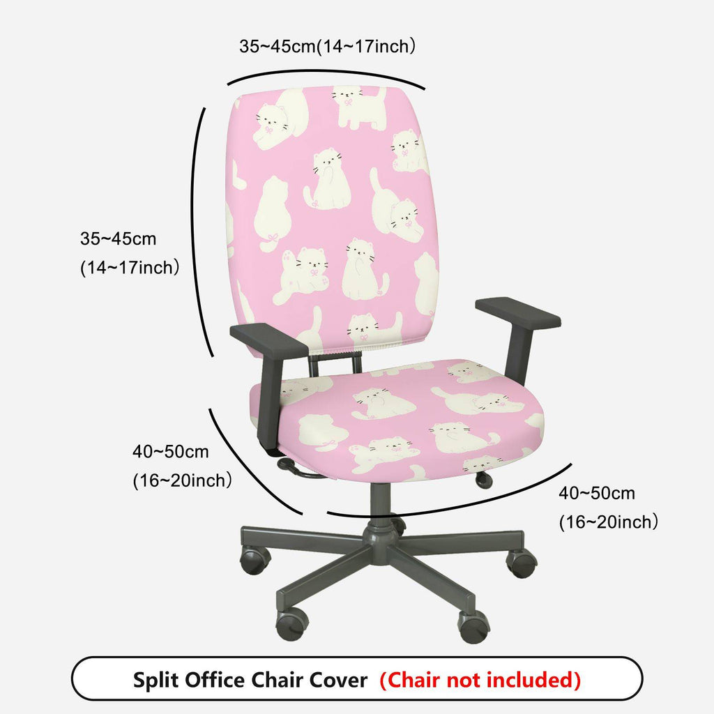 2-Piece Pink Cat Pattern Cute Decorative  Computer Chair Cover Set, Seat and Backrest