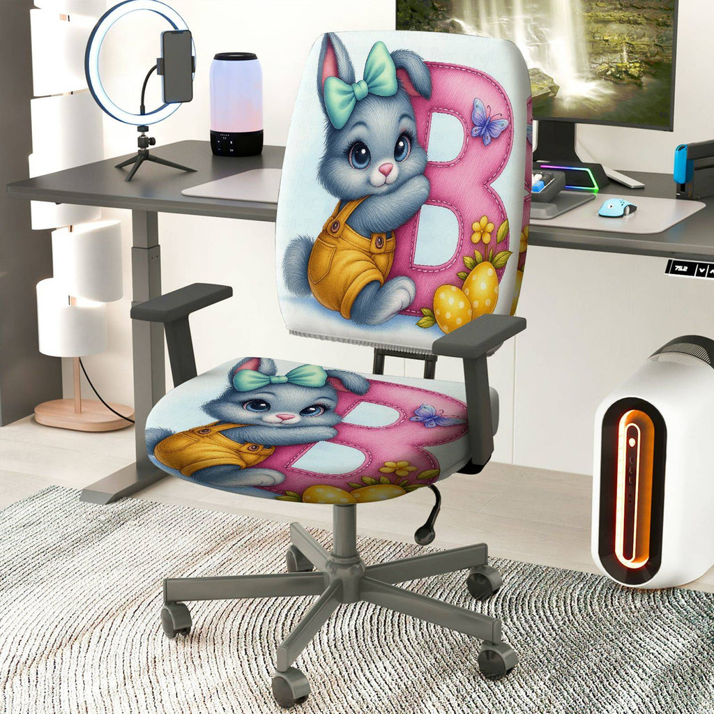 2-Piece Rabbit Easter Spring Colorful Cute  Computer Chair Cover Set, Seat and Backrest