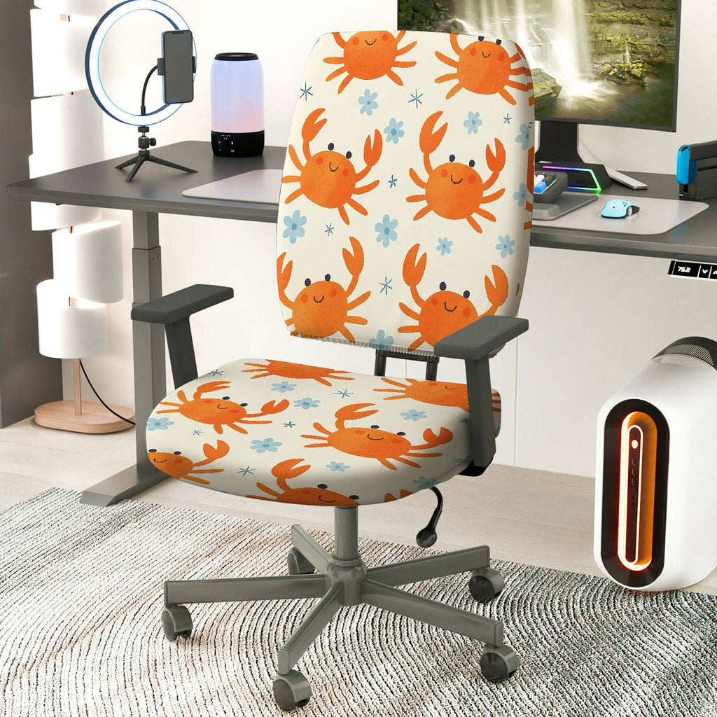 2-Piece Cute Crab Pattern  Computer Chair Cover Set, Seat and Backrest