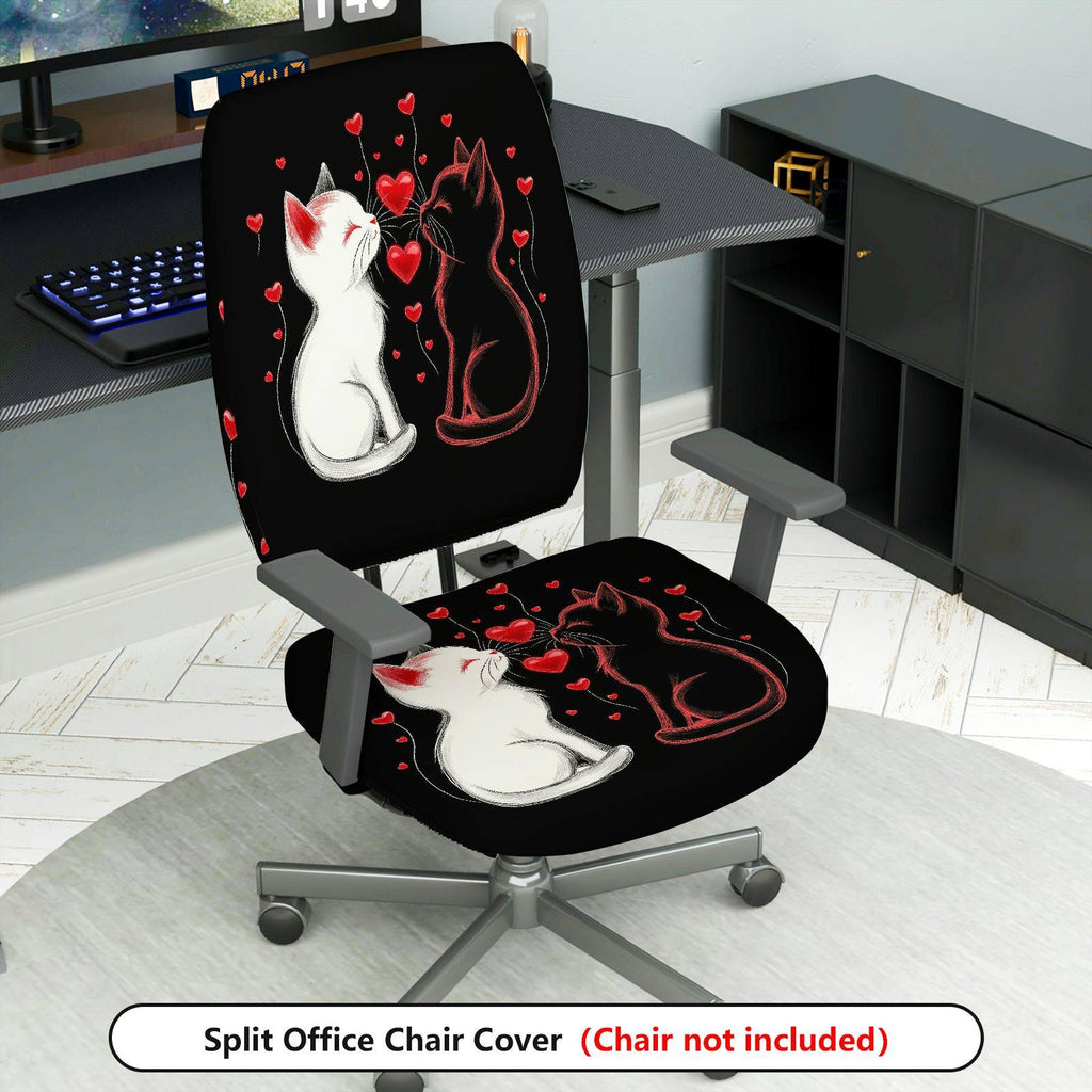2-Piece Romantic Cats Love Hearts Valentine  Computer Chair Cover Set, Seat and Backrest