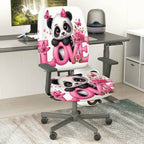 2-Piece Cute Panda Love Pink Floral Butterfly Pattern  Computer Chair Cover Set, Seat and Backrest