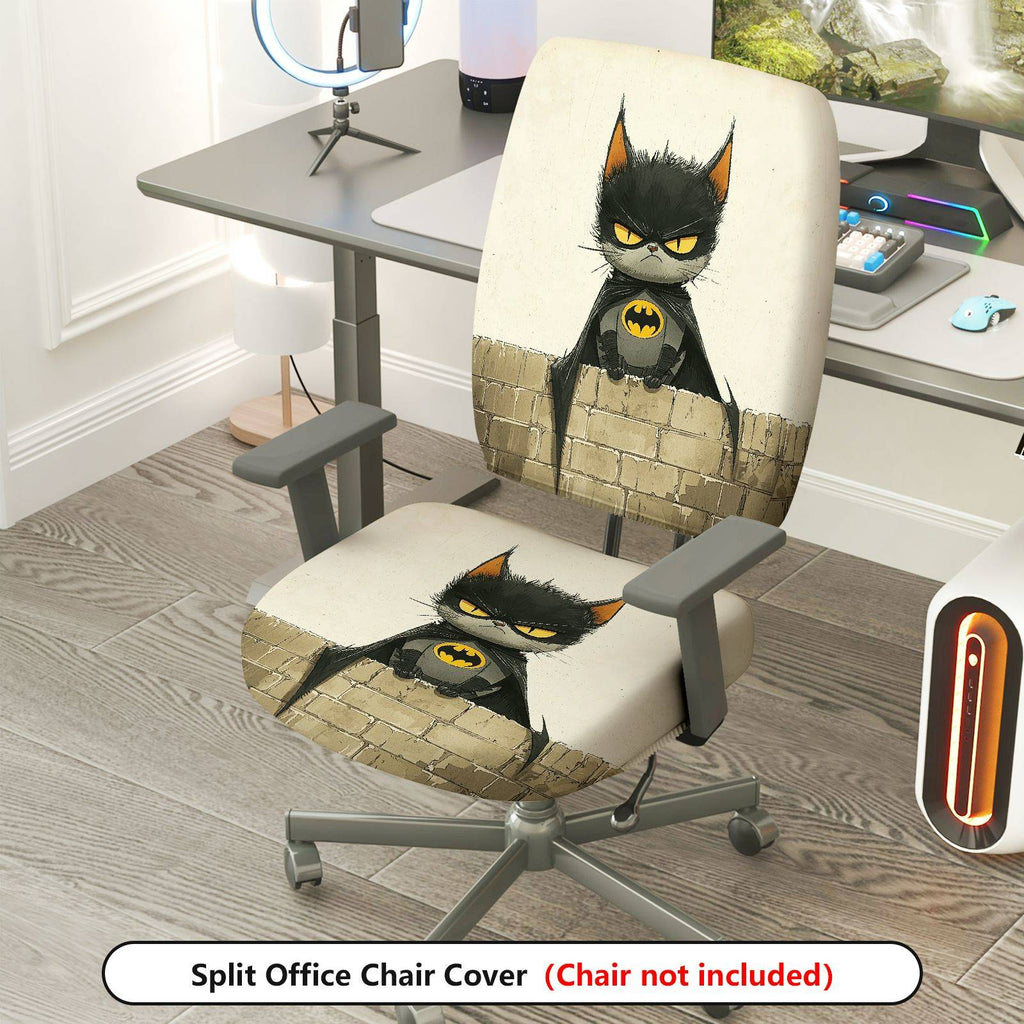 2-Piece Cat Batman Black Fun Creative  Computer Chair Cover Set, Seat and Backrest