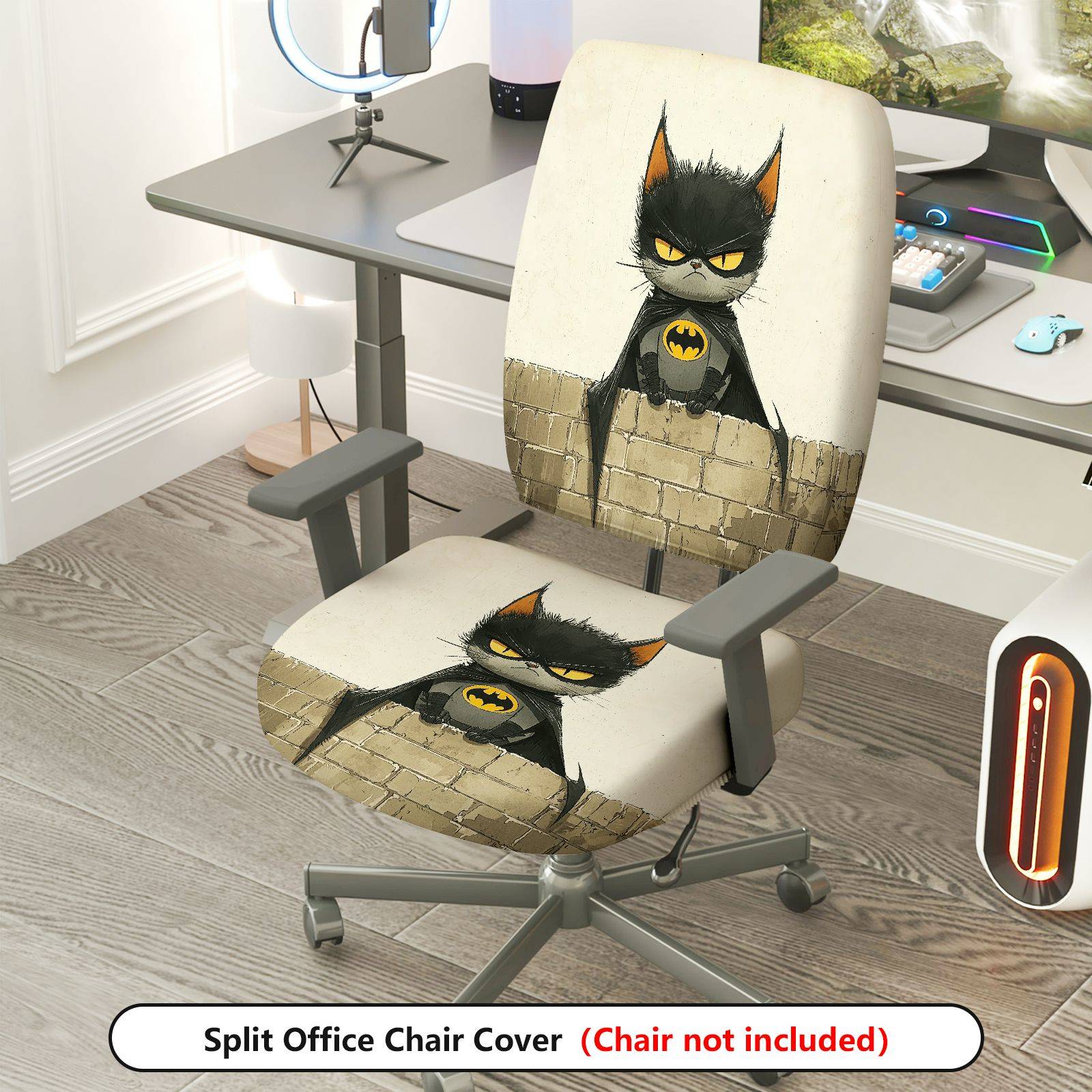2-Piece Cat Batman Black Fun Creative  Computer Chair Cover Set, Seat and Backrest