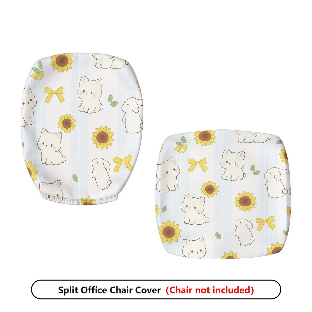 2-Piece Cute Sunflower Cat Bow Spring  Computer Chair Cover Set, Seat and Backrest
