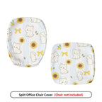 2-Piece Cute Sunflower Cat Bow Spring  Computer Chair Cover Set, Seat and Backrest
