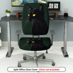 2-Piece Black Cat Animal Novelty Halloween Decorative  Computer Chair Cover Set, Seat and Backrest