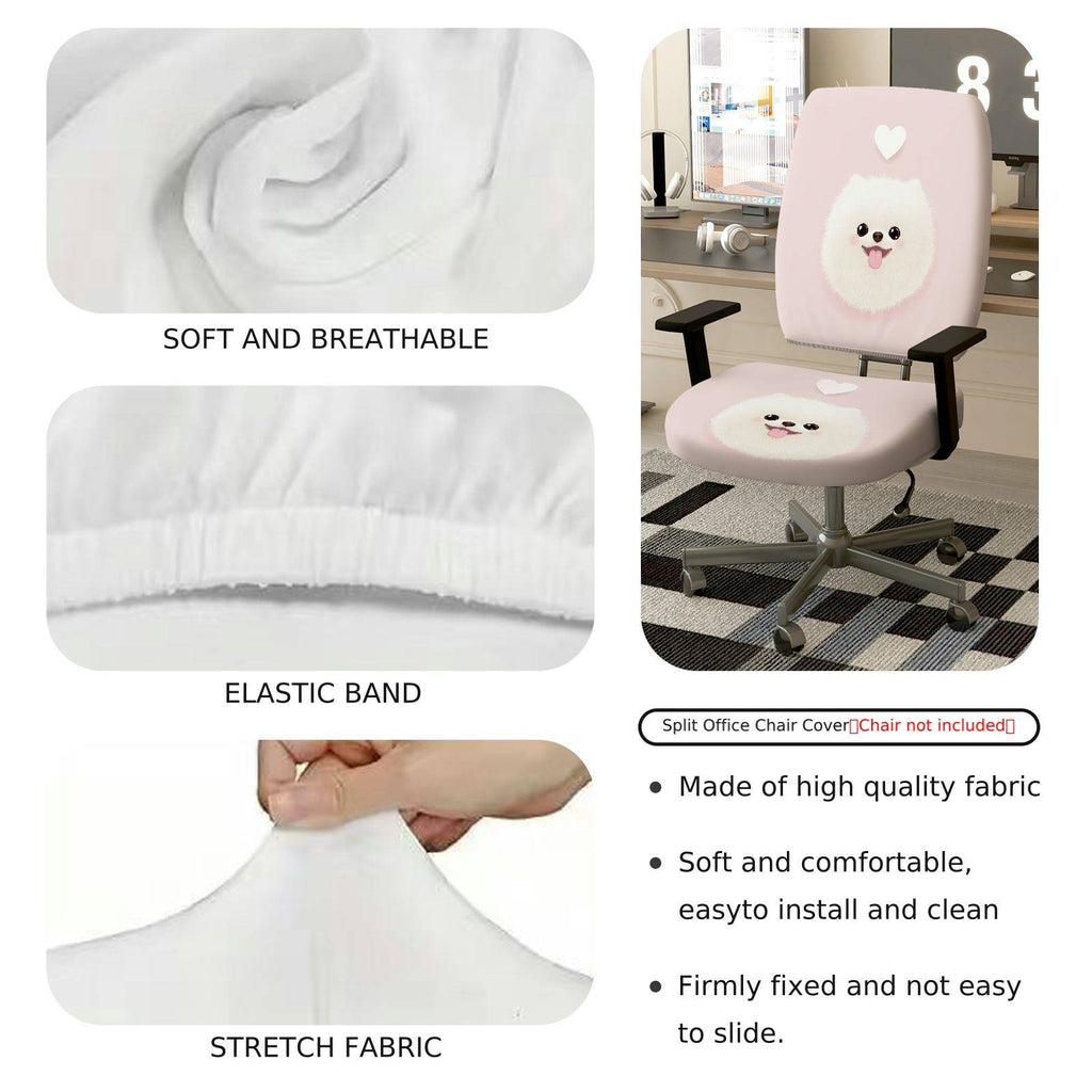 2-Piece Cute Dog Heart Pink Adorable Fun  Computer Chair Cover Set, Seat and Backrest
