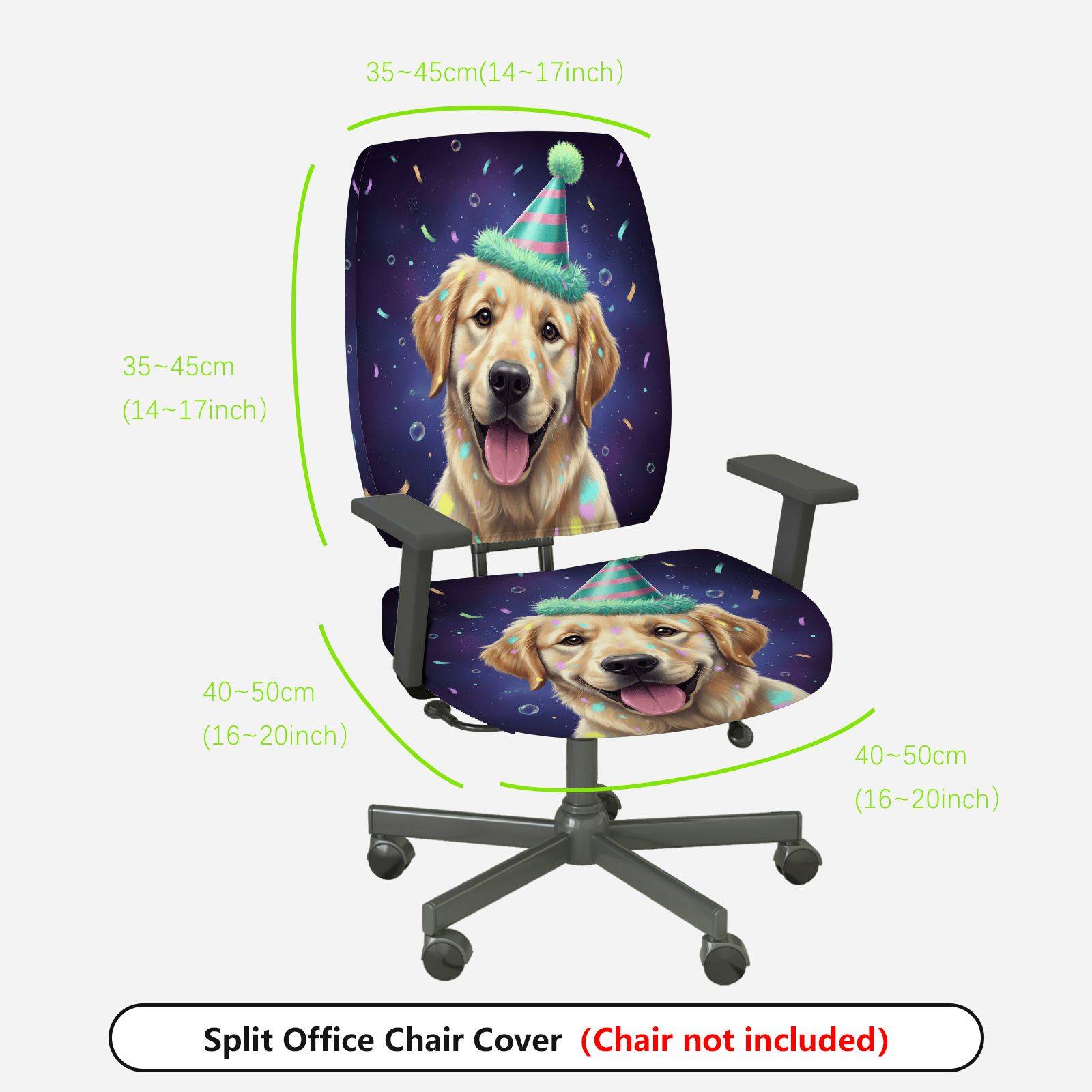 2-Piece Cute Dog Party Hat Celebration Confetti Joyful  Computer Chair Cover Set, Seat and Backrest