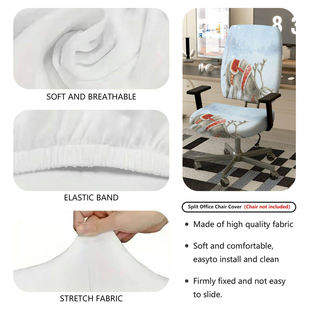 2-Piece Christmas Reindeer Winter Snow Decoration  Computer Chair Cover Set, Seat and Backrest