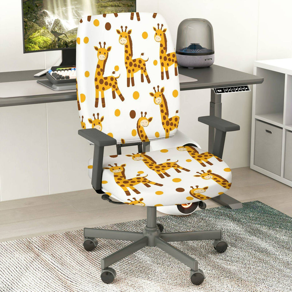 2-Piece Cute Giraffe Print Yellow Spot  Computer Chair Cover Set, Seat and Backrest