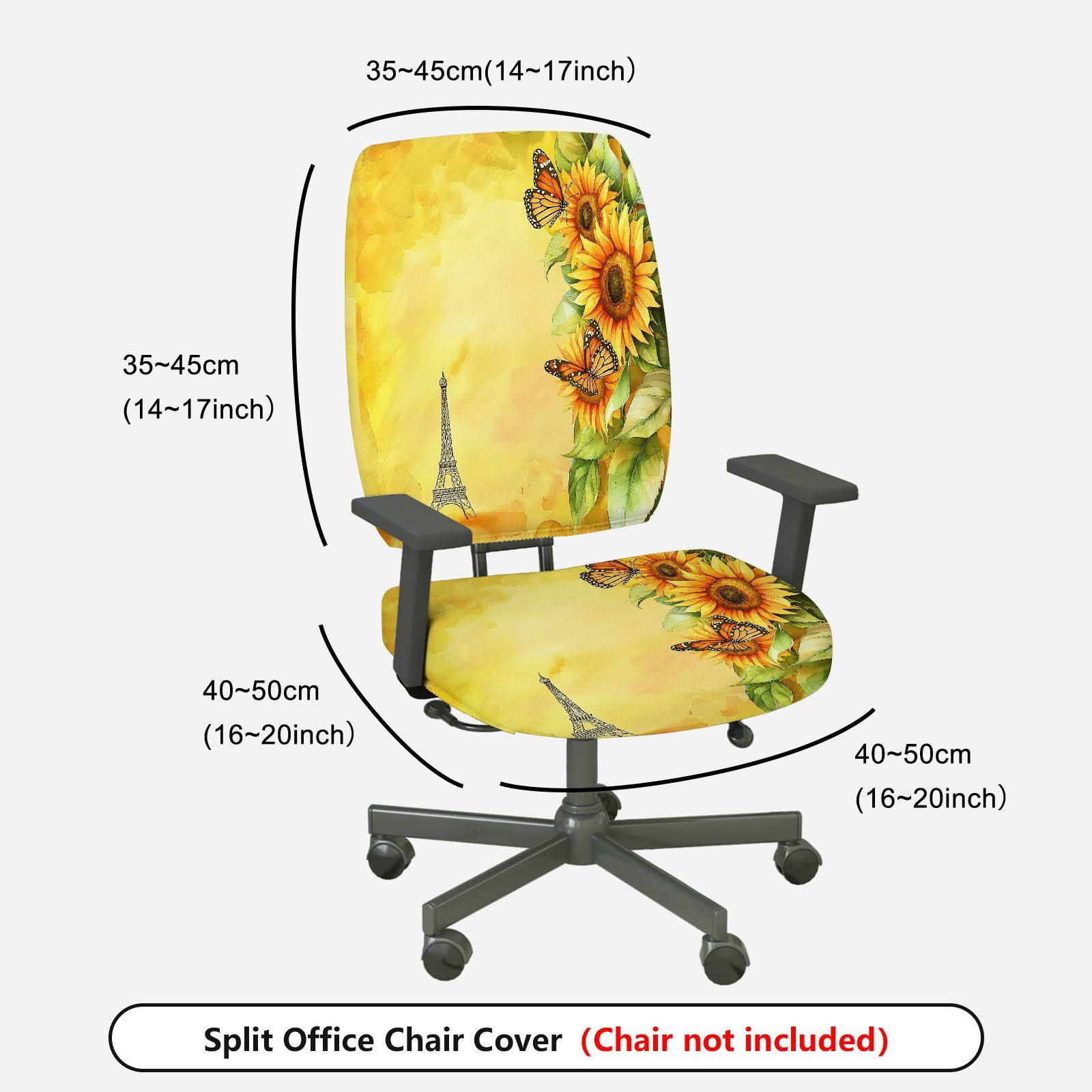 2-Piece Sunflower Eiffel Tower Butterfly Nature Autumn  Computer Chair Cover Set, Seat and Backrest