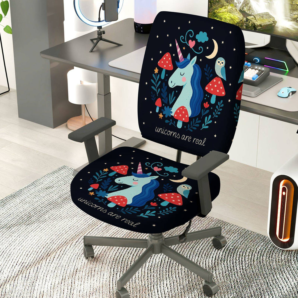 2-Piece Unicorn Fantasy Cute Decorative Colorful  Computer Chair Cover Set, Seat and Backrest