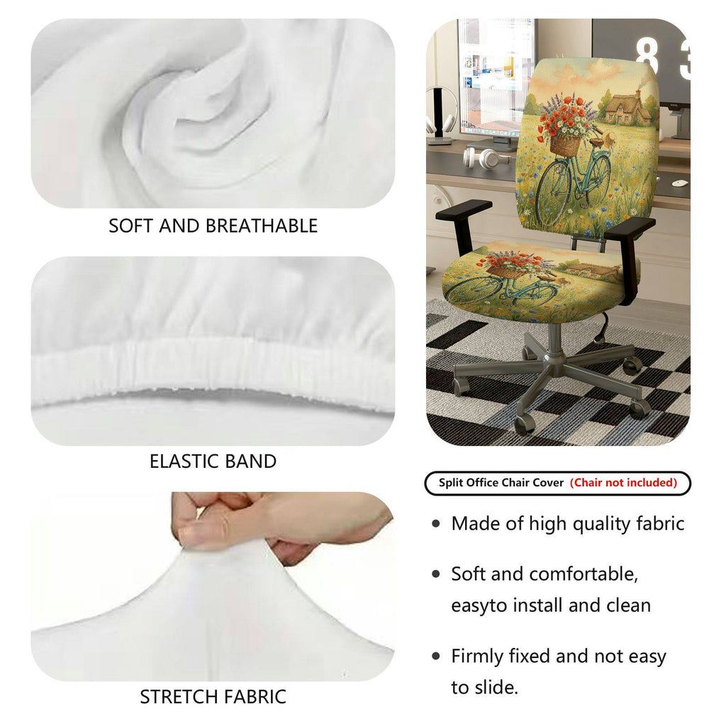 2-Piece Vintage Bicycle Flowers Landscape Country House  Computer Chair Cover Set, Seat and Backrest