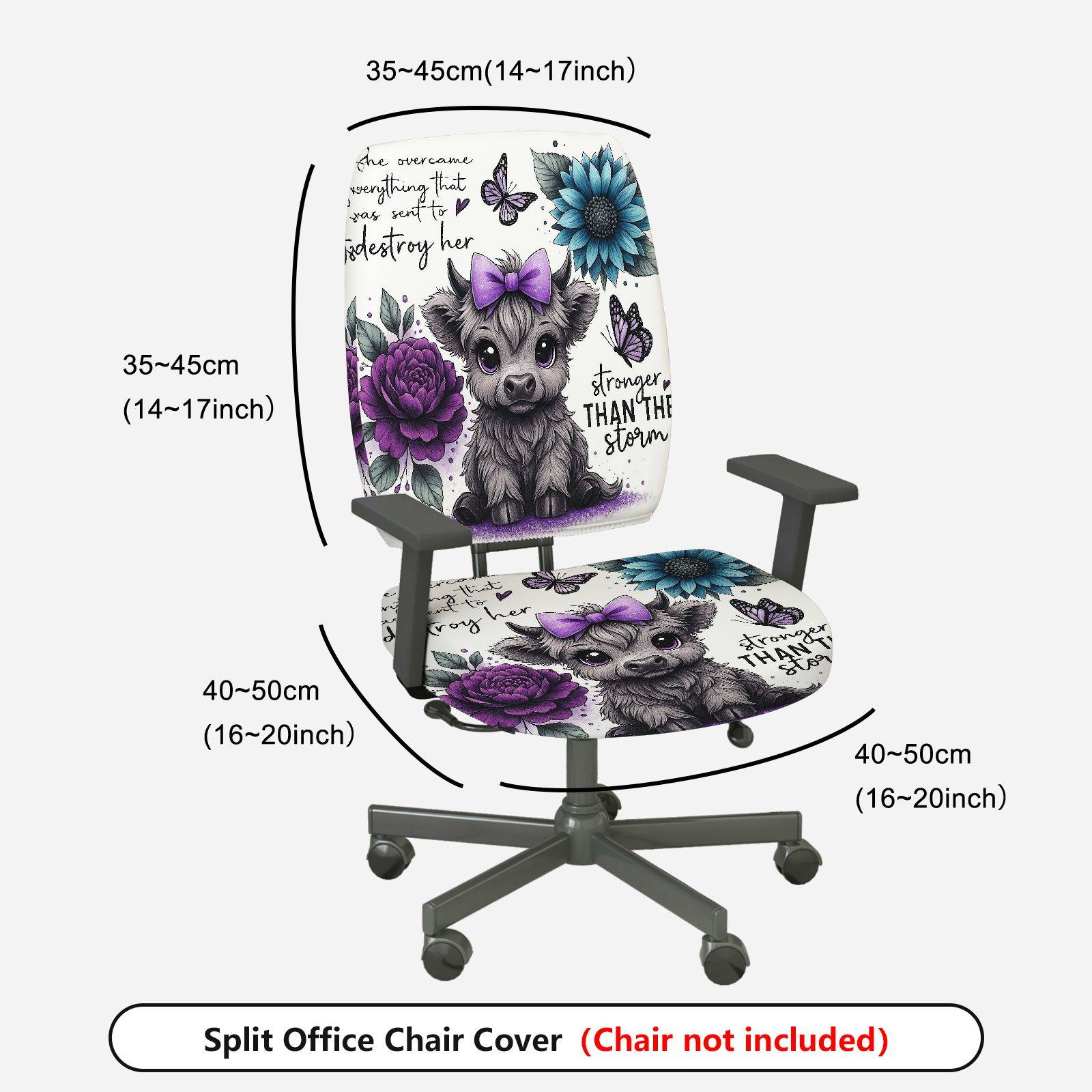 2-Piece Cute Cow Butterfly Floral  Computer Chair Cover Set, Seat and Backrest