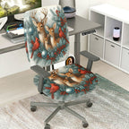 2-Piece Christmas Deer Cardinal Berry Snow Decor  Computer Chair Cover Set, Seat and Backrest