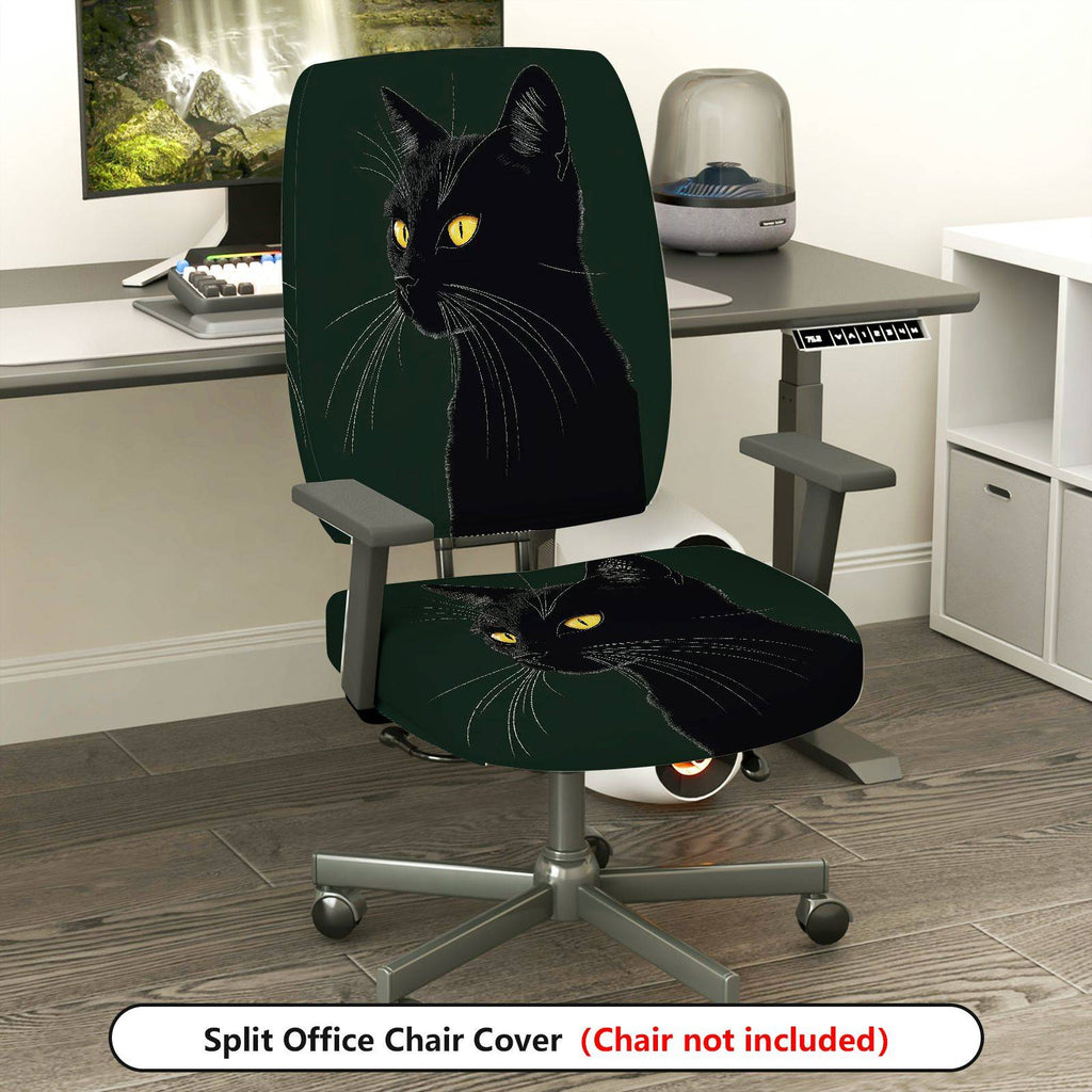 2-Piece Black Cat Animal Novelty Halloween Decorative  Computer Chair Cover Set, Seat and Backrest