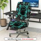 2-Piece Cat Floral Glow Halloween Mystical Enchanted  Computer Chair Cover Set, Seat and Backrest