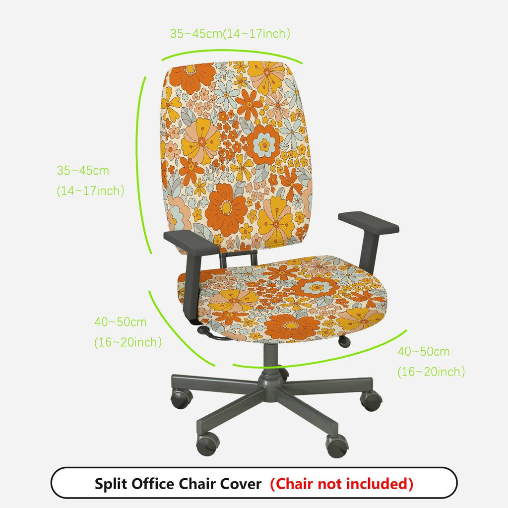 2-Piece Floral Pattern Orange Bloom Flower Bohemian Style Spring  Computer Chair Cover Set, Seat and Backrest