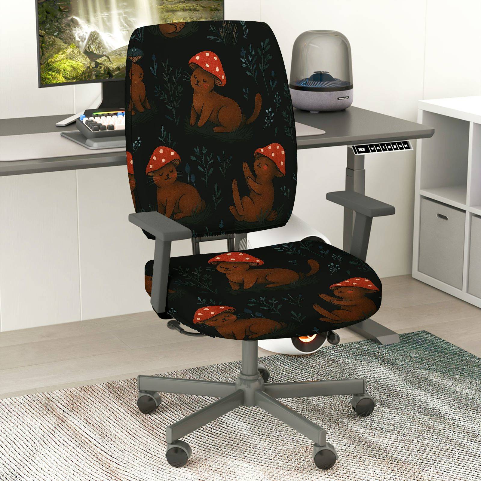 2-Piece Animal Mushroom Forest Pattern  Computer Chair Cover Set, Seat and Backrest