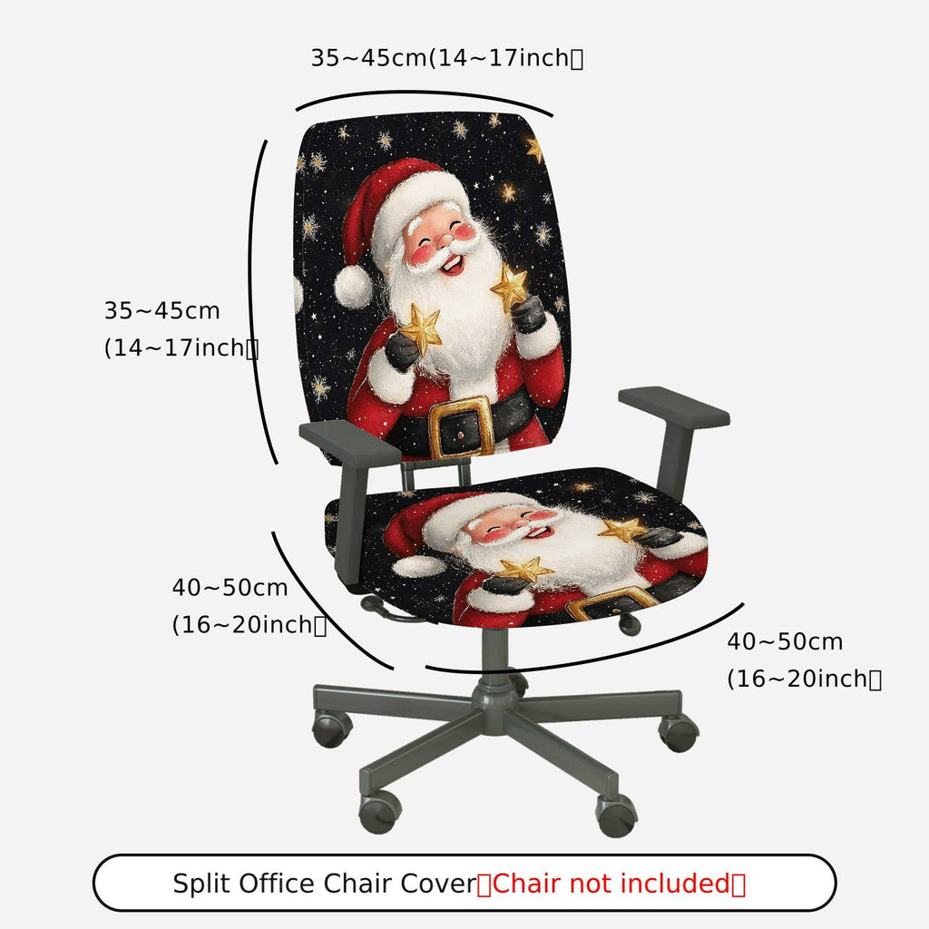 2-Piece Christmas Santa Starry Joyful  Computer Chair Cover Set, Seat and Backrest