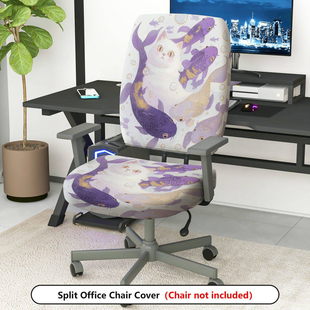 2-Piece Cat Fish Fantasy Art  Computer Chair Cover Set, Seat and Backrest
