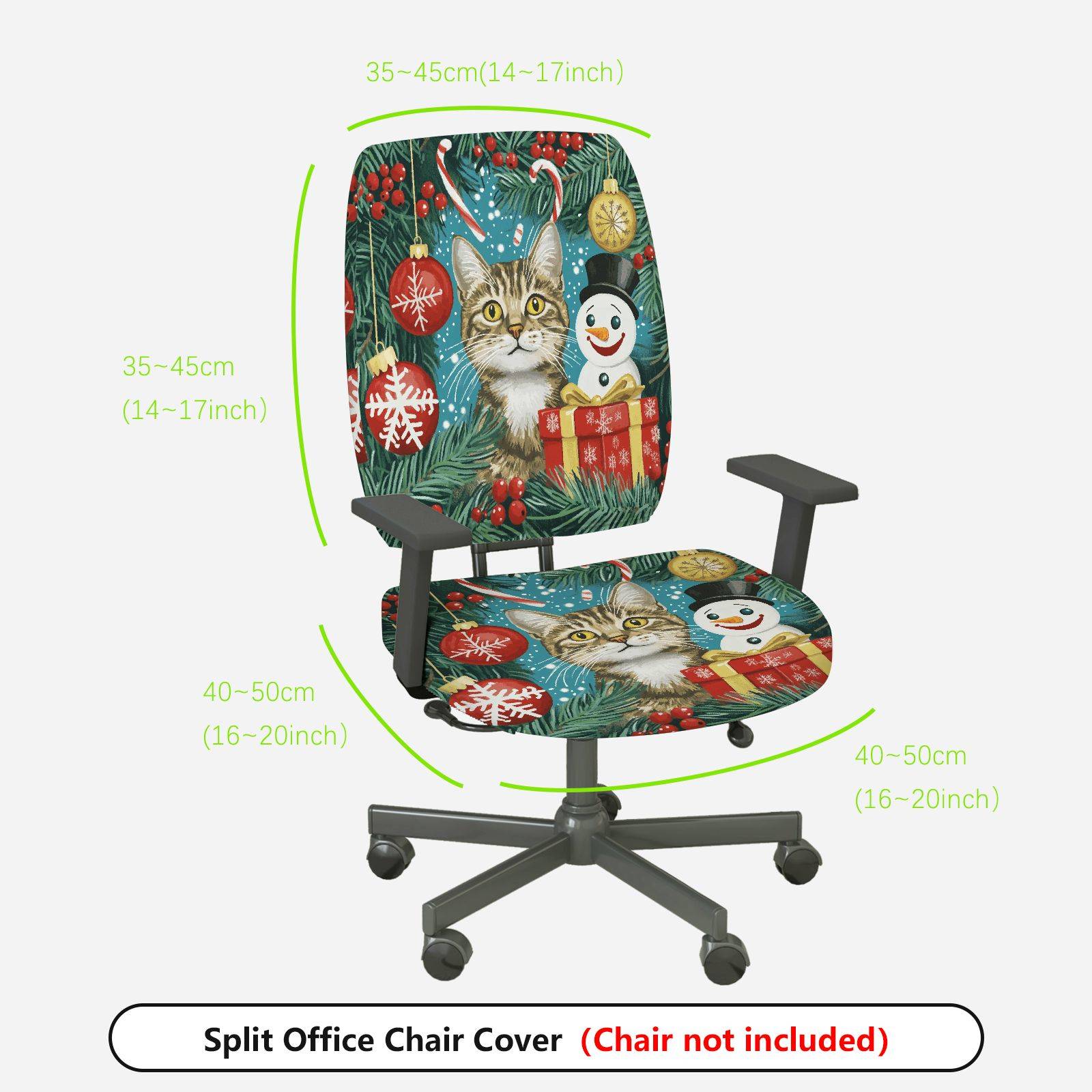 2-Piece Christmas Cat Snowman Gift Ornament  Computer Chair Cover Set, Seat and Backrest