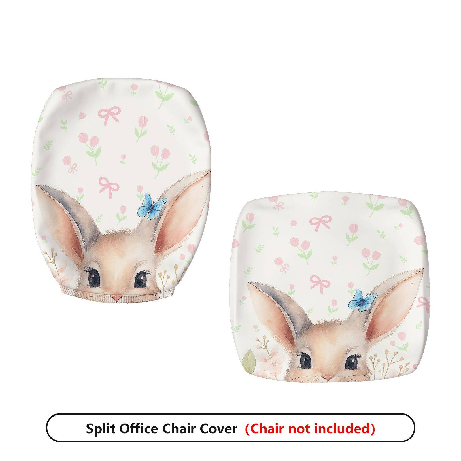 2-Piece Cute Bunny Floral Pattern Spring Easter  Computer Chair Cover Set, Seat and Backrest